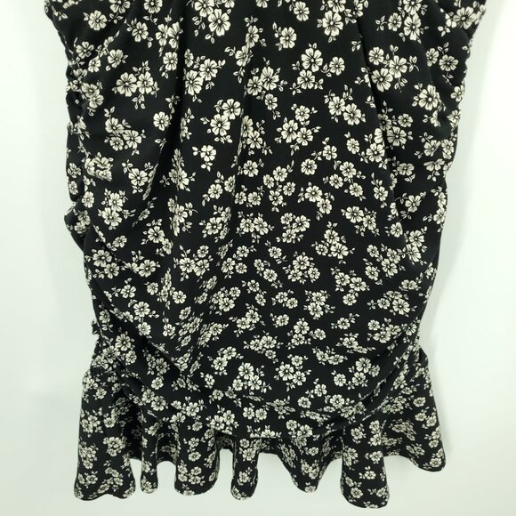 Veronica Beard Lissette Ruched Ruffle Flutter Sleeve Dress M Floral Black/Cream - Picture 13 of 15